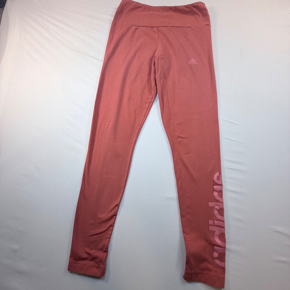 Adidas Womens Peach High Rise Logo Leggings Stretch Athletic Pants Size M